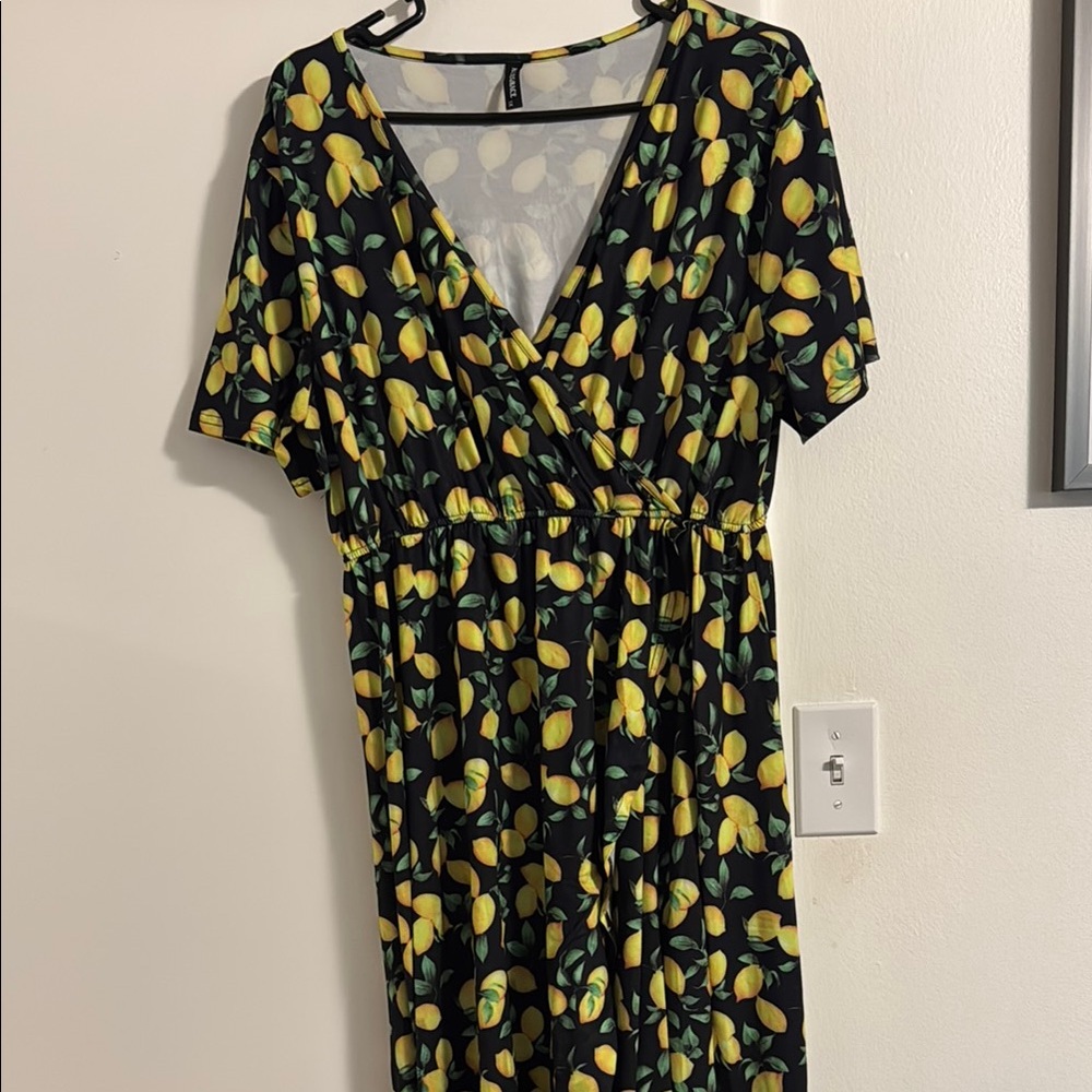 Lemon Print Black Dress